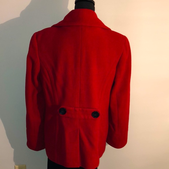 Style & Co. Red wool blend pea coat double breasted with black buttons - Picture 3 of 6